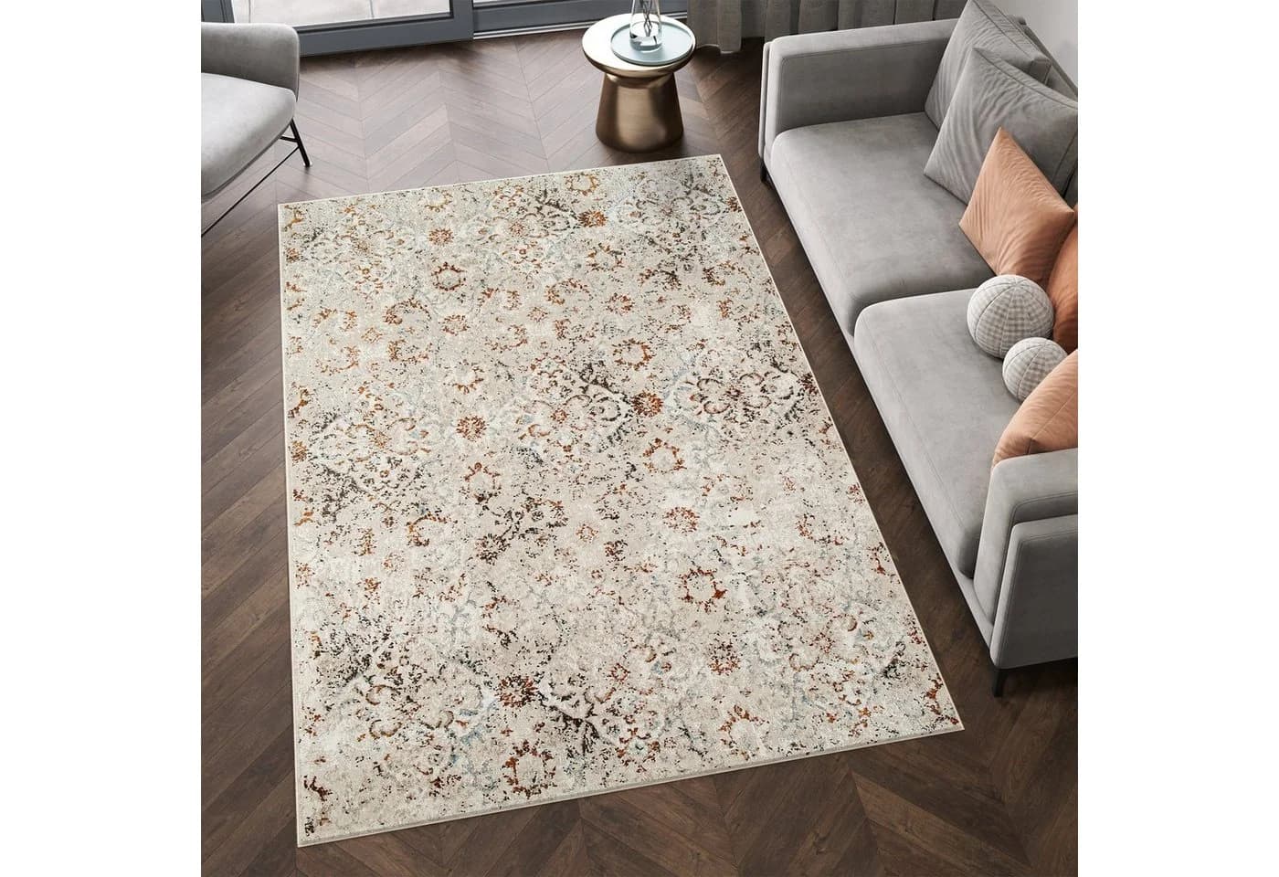 Tapiso Teppich RETRO Kurzflor Beige Grau Blau Retro Design