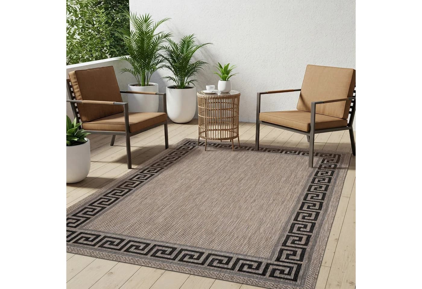 Tapiso Outdoorteppich MELISSA Rechteckig Braun Schwarz Kurzflor