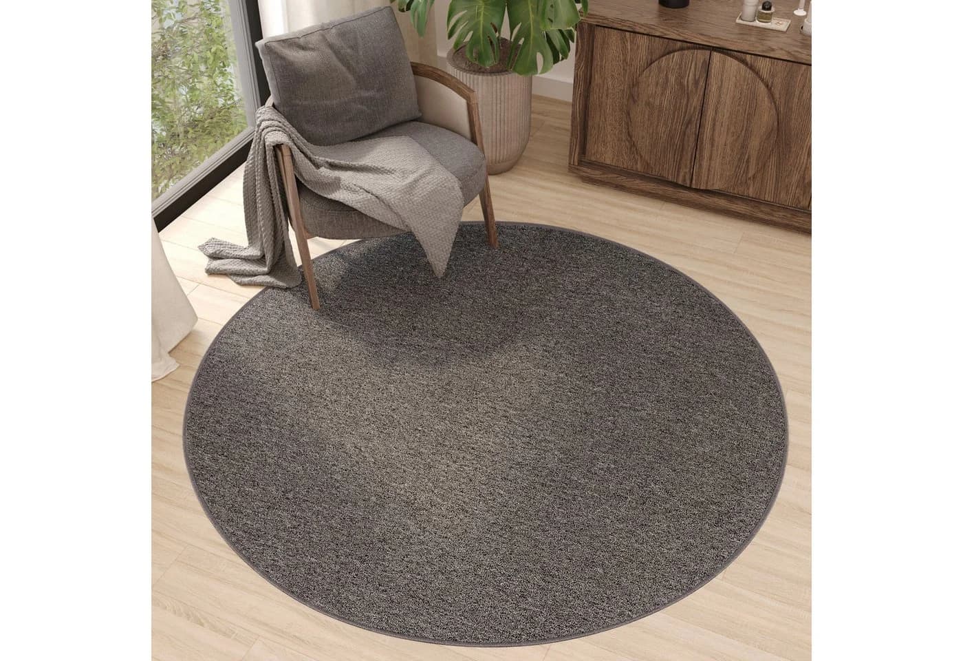 Tapiso Teppich NIZZA Rund Einfarbig Kurzflor