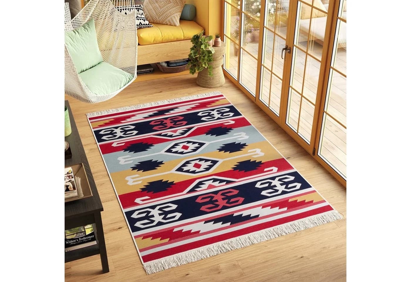 Tapiso Teppich AZTECA Bunt/Rot mit Fransen