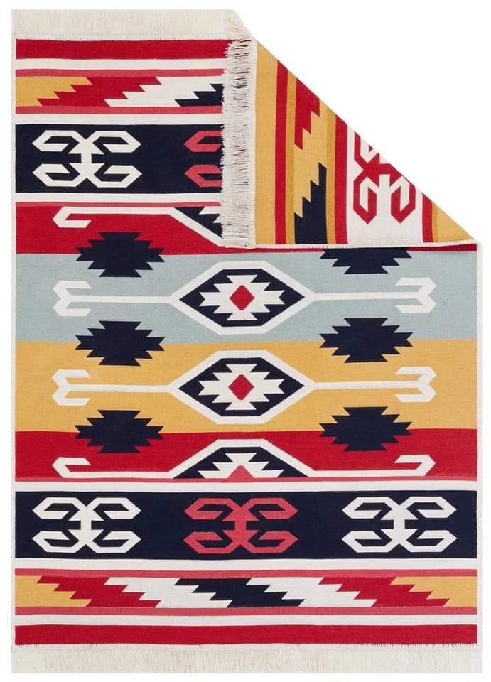 Tapiso Teppich AZTECA Bunt/Rot mit Fransen - Bild 2