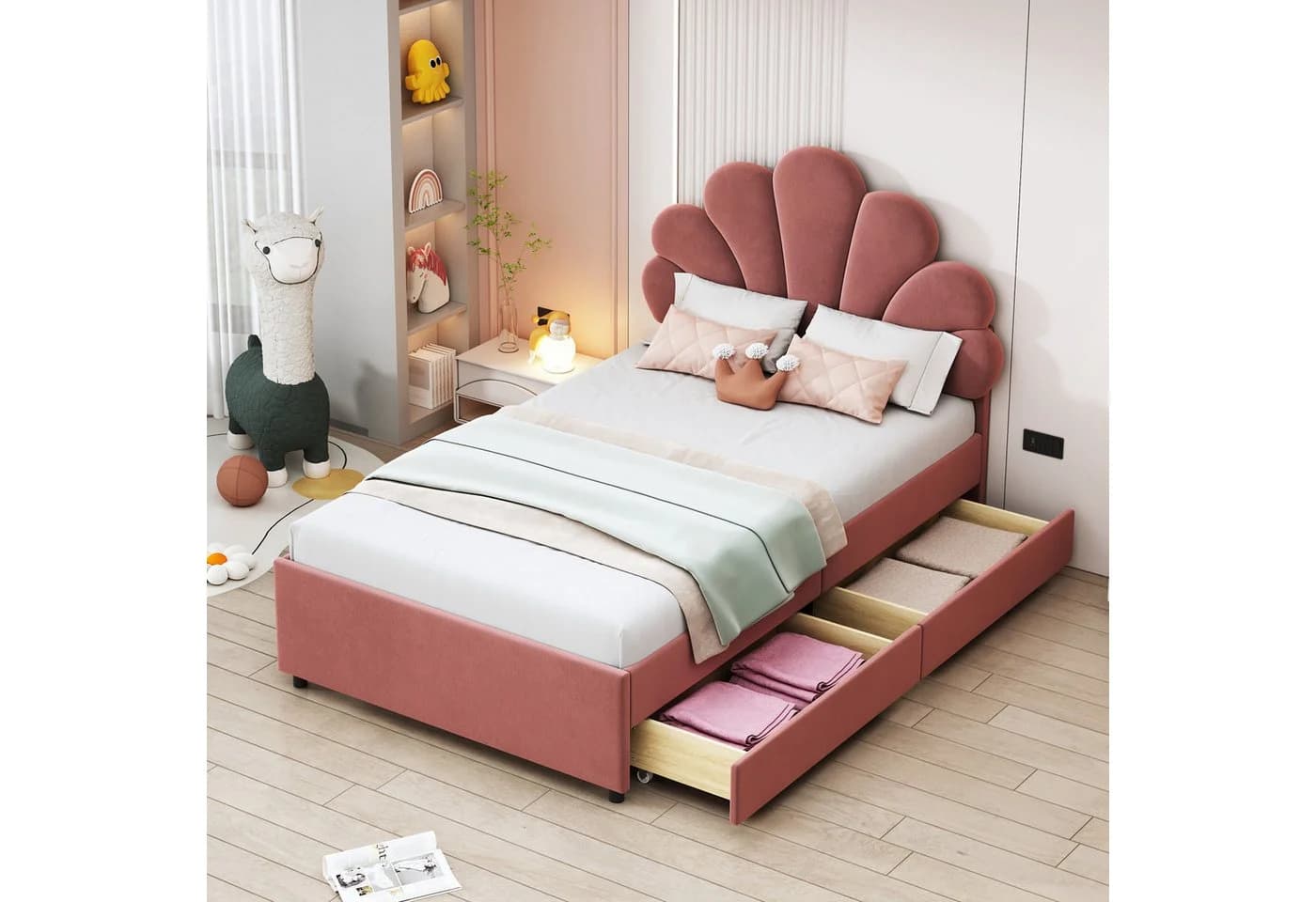 Celya Polsterbett Rosa/Beige mit Stauraum und Lattenrost - Bild 2