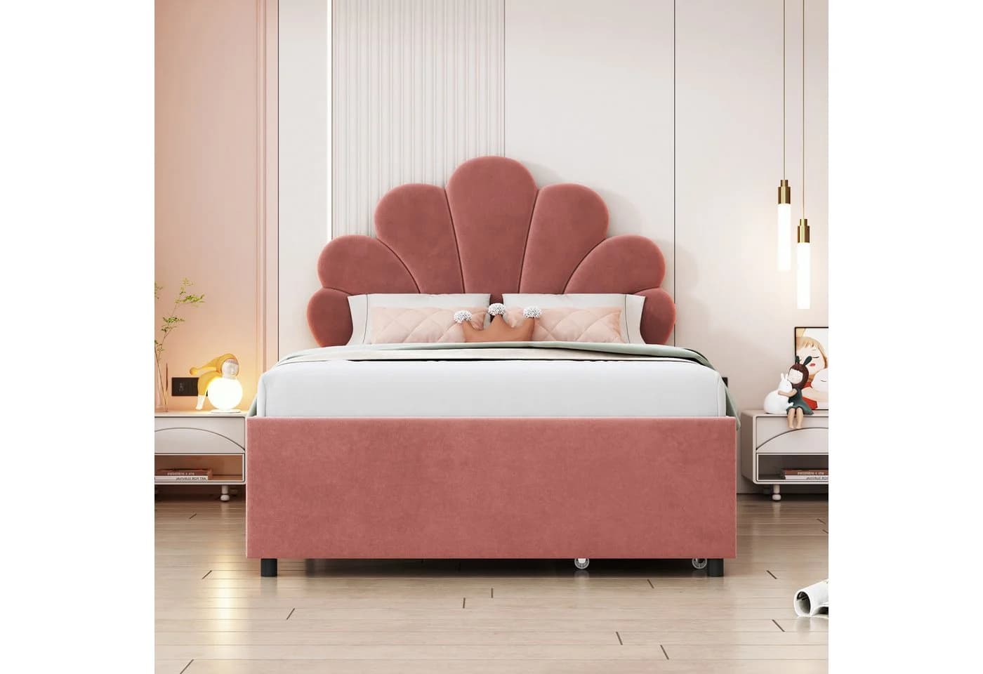 Celya Polsterbett Rosa/Beige mit Stauraum und Lattenrost - Bild 4