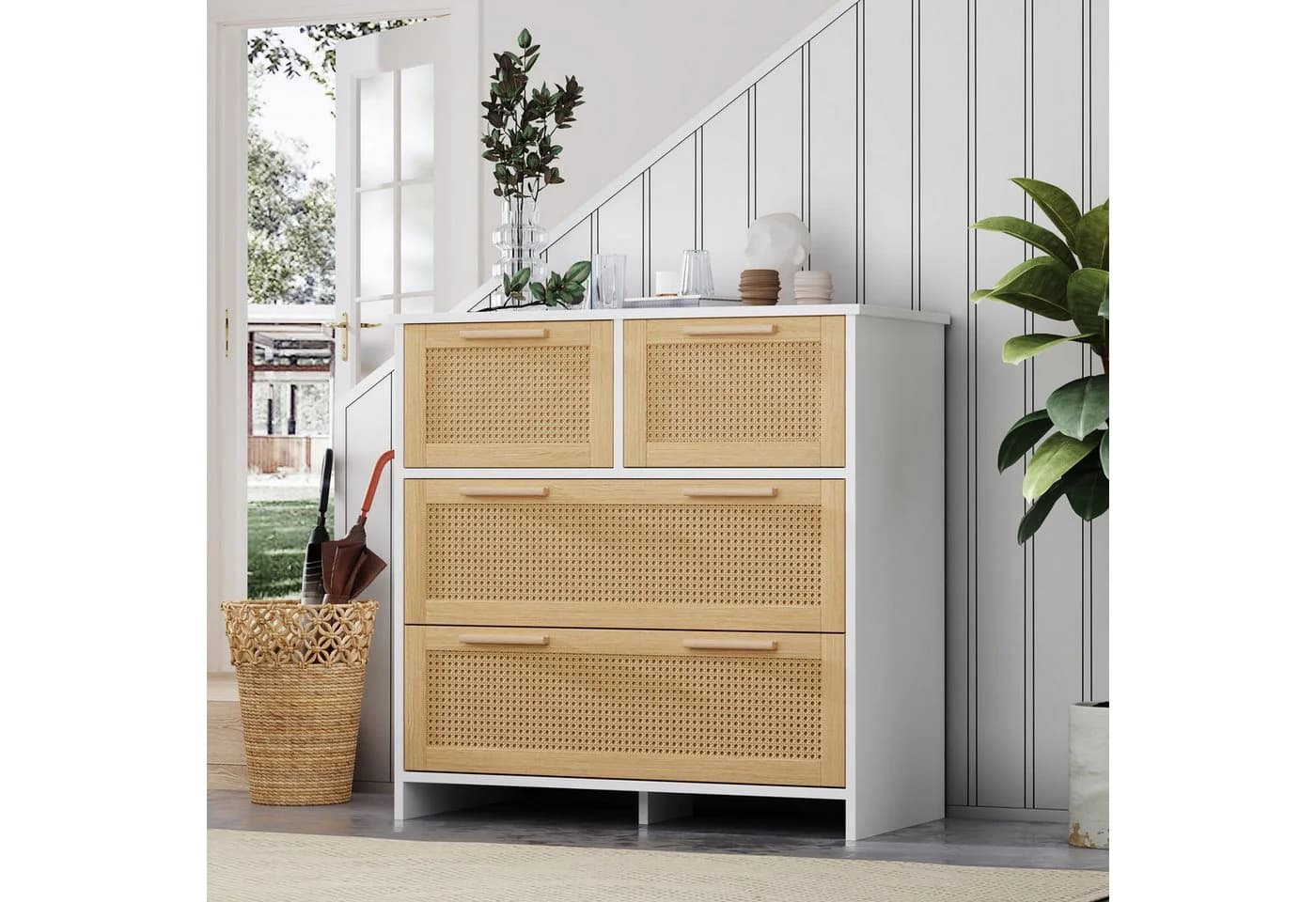 Celya Sideboard 4-Schubladen-Rattanschrank Massivholzgriffe - Bild 2