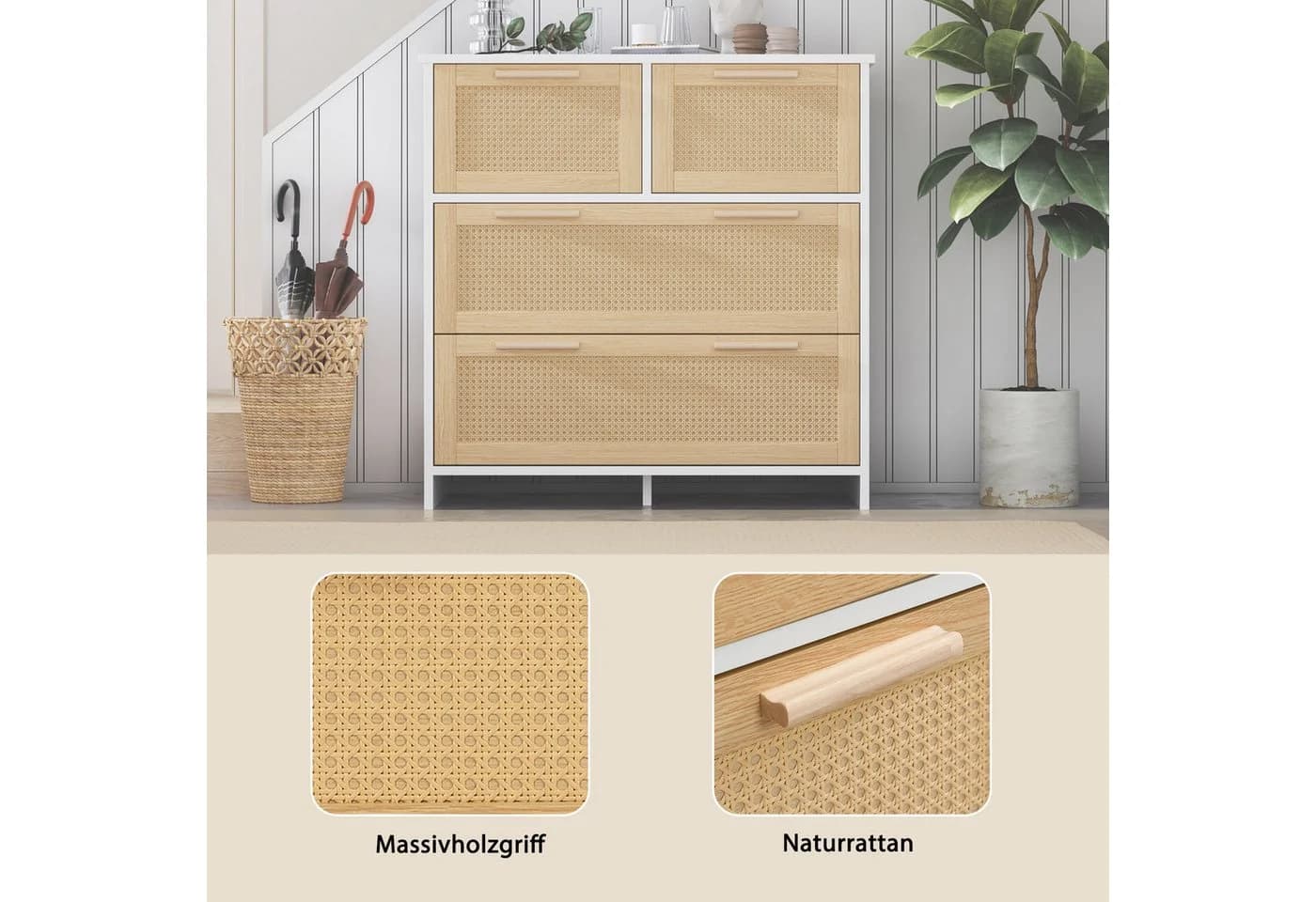 Celya Sideboard 4-Schubladen-Rattanschrank Massivholzgriffe - Bild 4