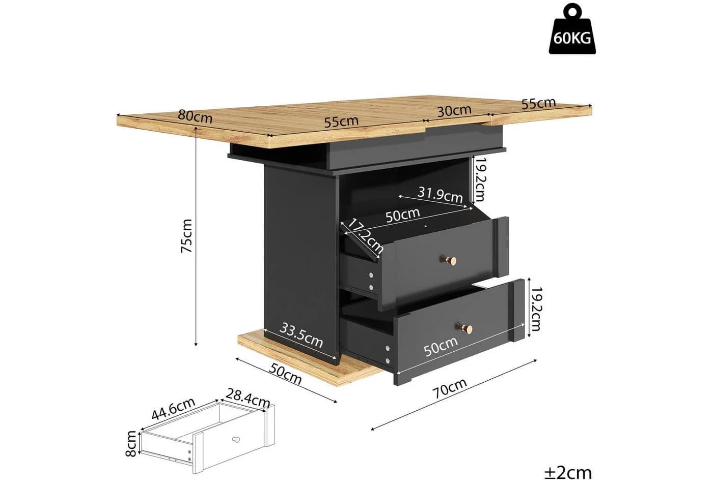 Celya Ausziehtisch Schwarz Multifunktional mit Fächern
