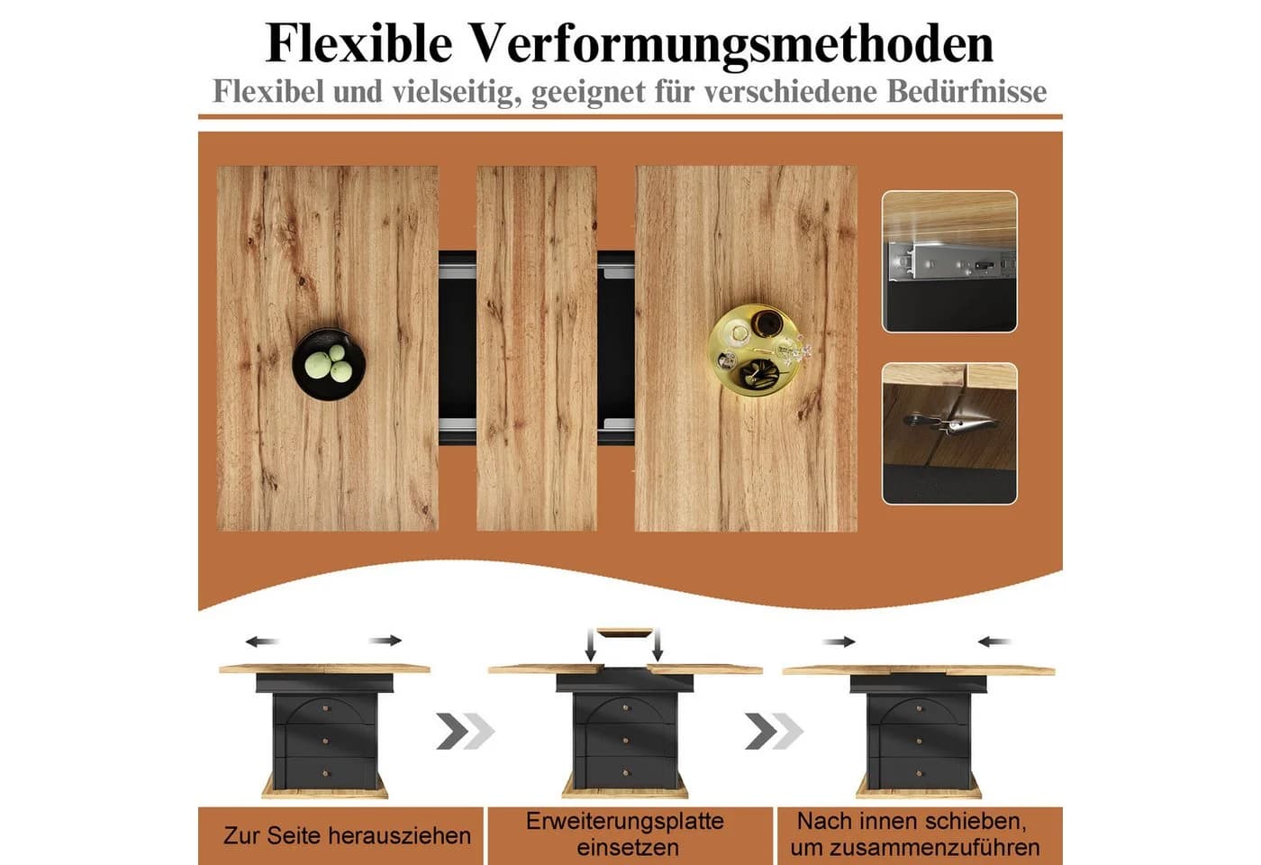 Celya Ausziehtisch Schwarz Multifunktional mit Fächern - Bild 3
