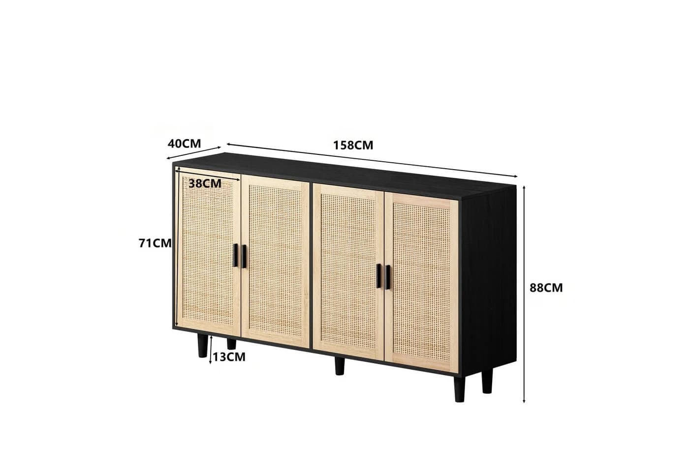 Celya Sideboard 158CM 4-türiger Rattanschwarz