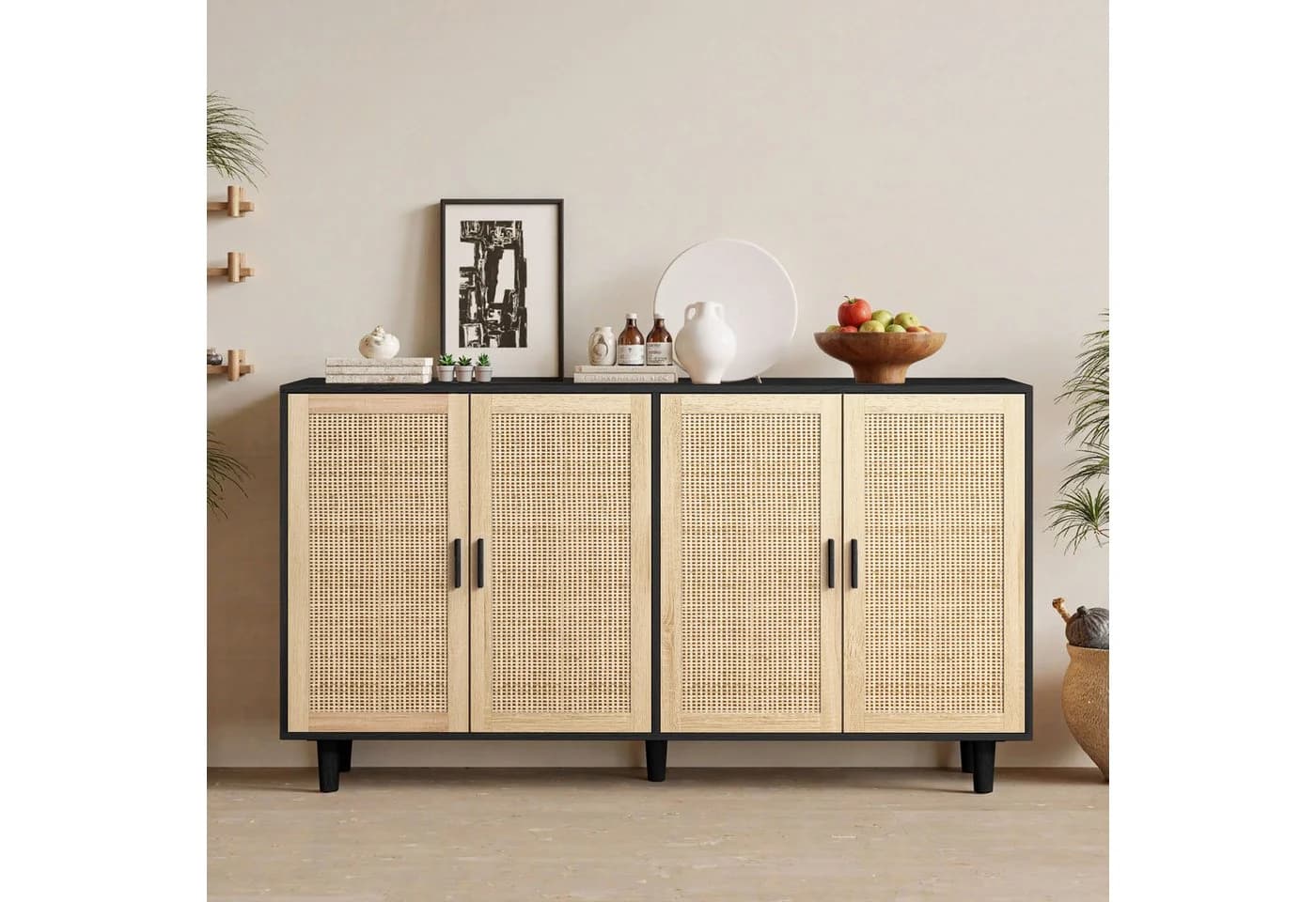 Celya Sideboard 158CM 4-türiger Rattanschwarz - Bild 2