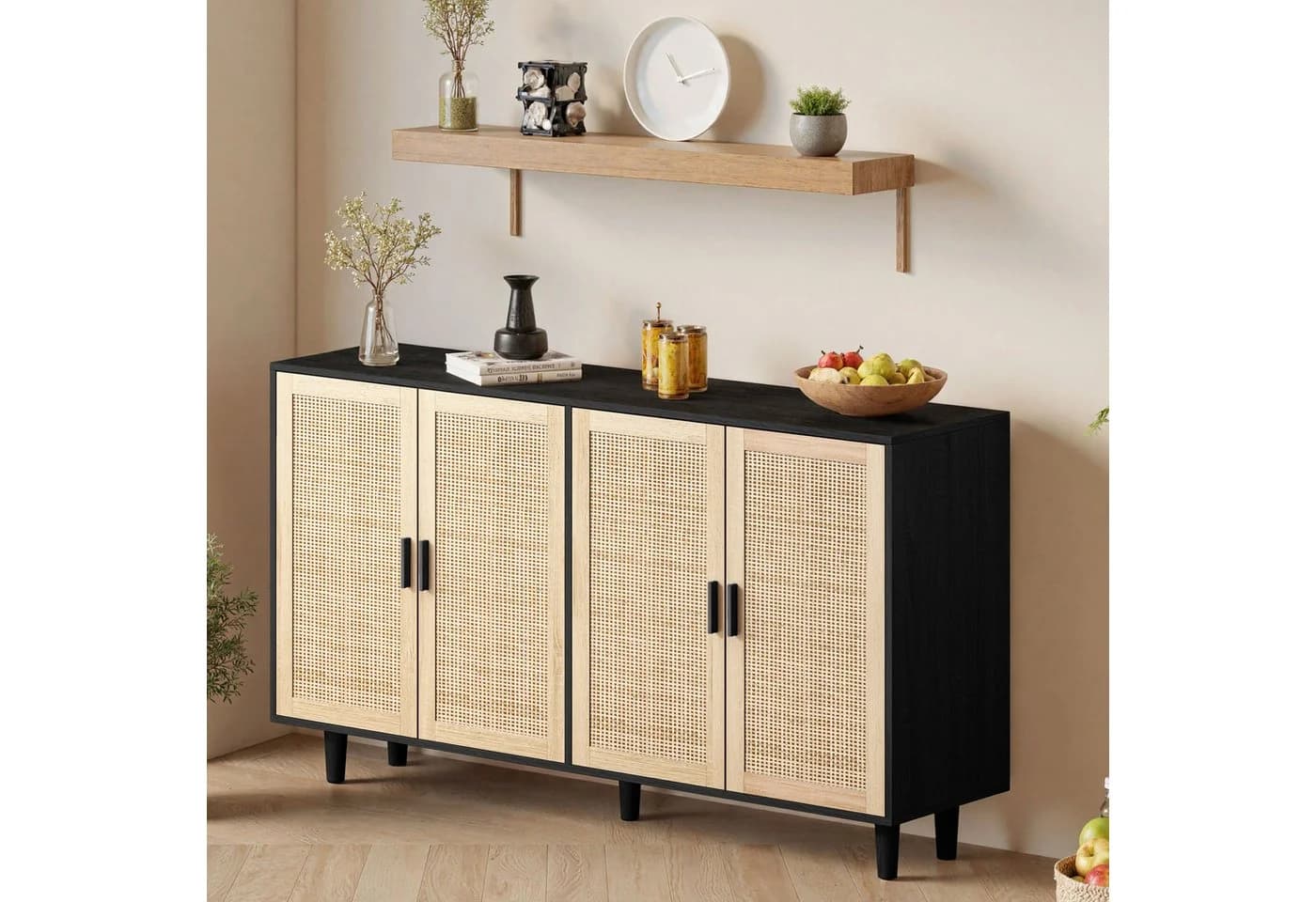 Celya Sideboard 158CM 4-türiger Rattanschwarz - Bild 3