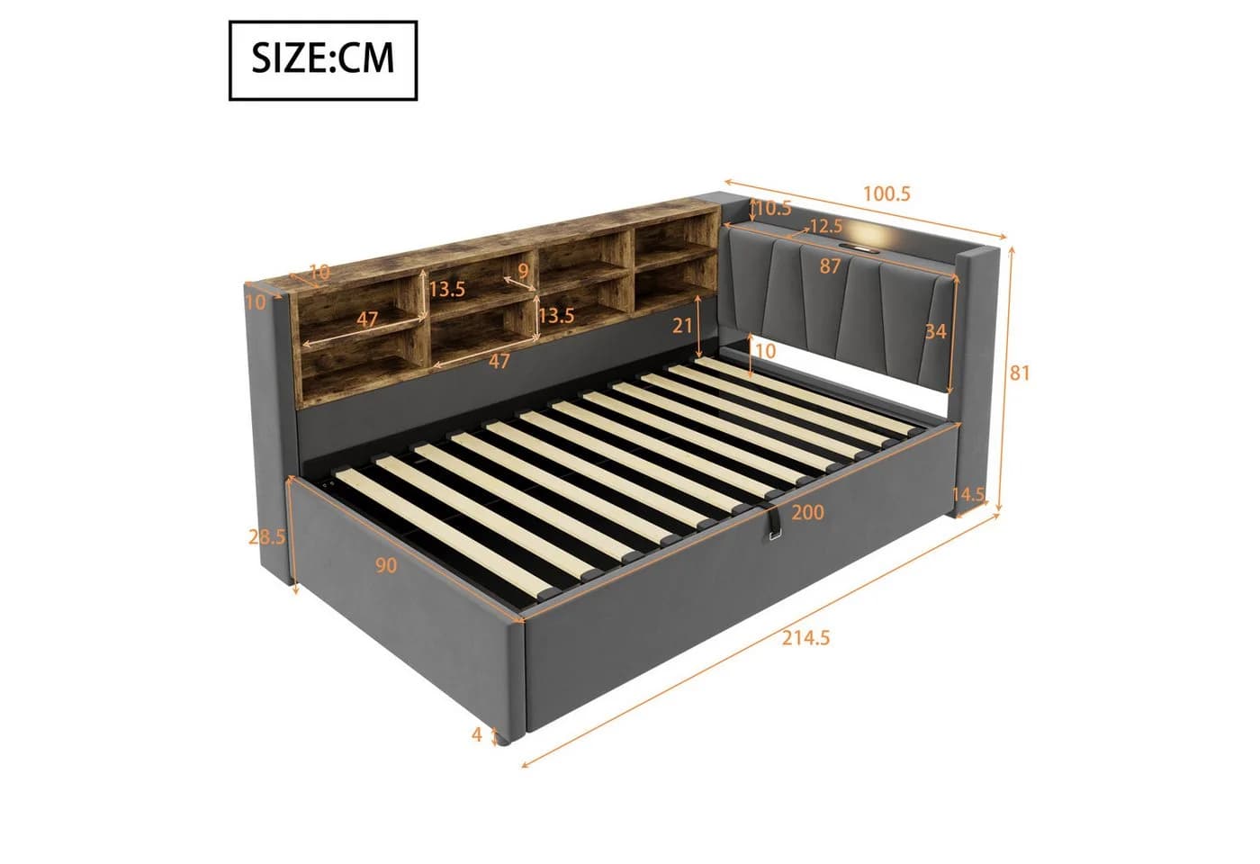 Celya Polsterbett Schlafsofa 90x200 cm Mit Hydraulischem Stauraum
