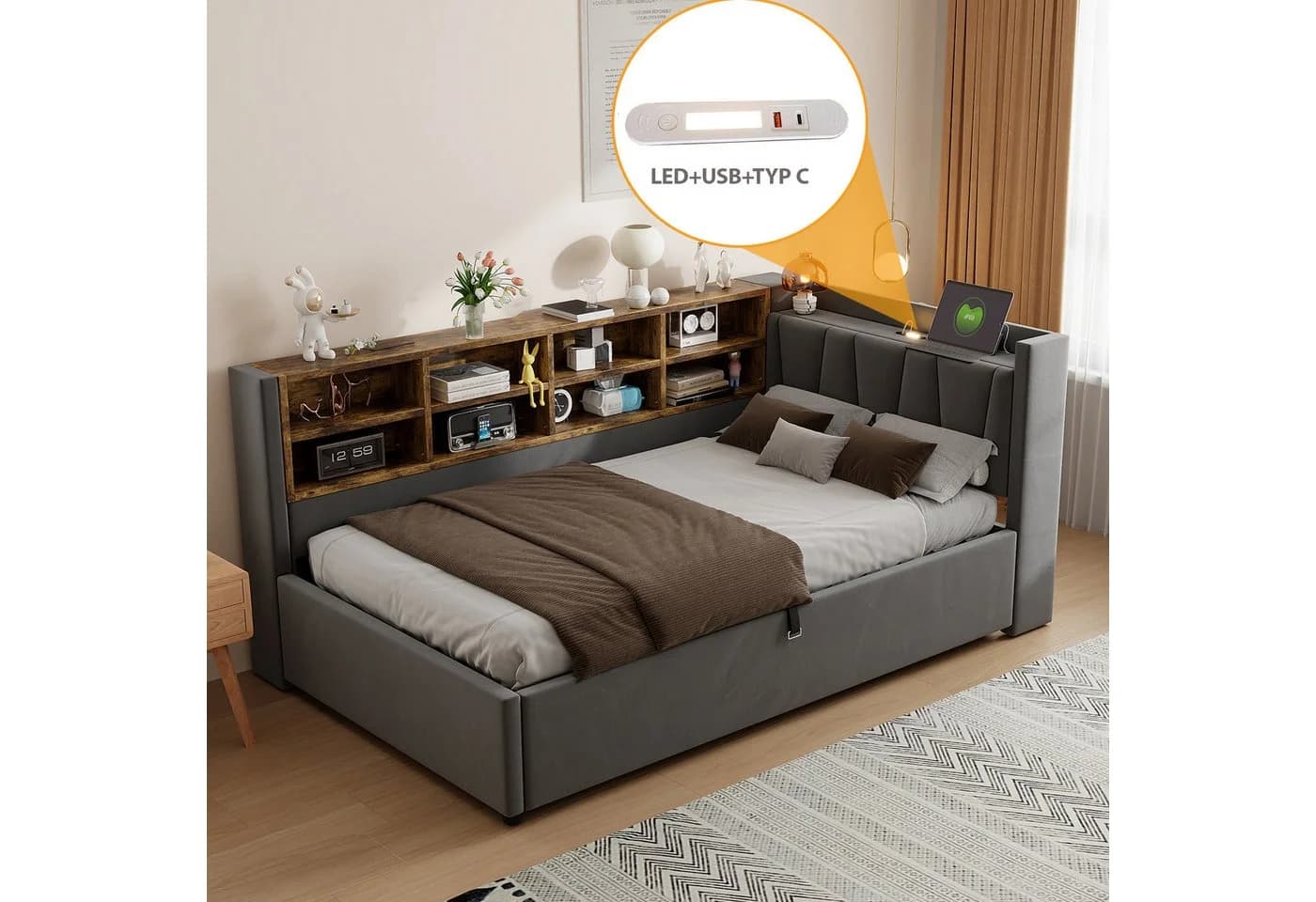Celya Polsterbett Schlafsofa 90x200 cm Mit Hydraulischem Stauraum - Bild 4
