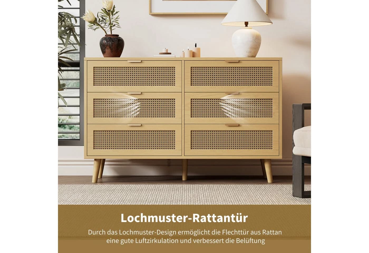 Celya Kommode Sideboard 6 Schubladen Walnuss Holz - Bild 4