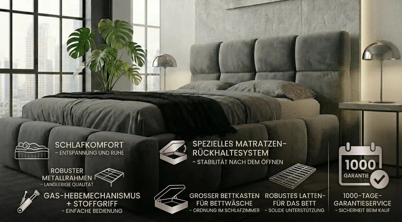 A&J MöbelLand Polsterbett LISI-OM Grau mit Bettkasten und Lattenrost - Bild 3