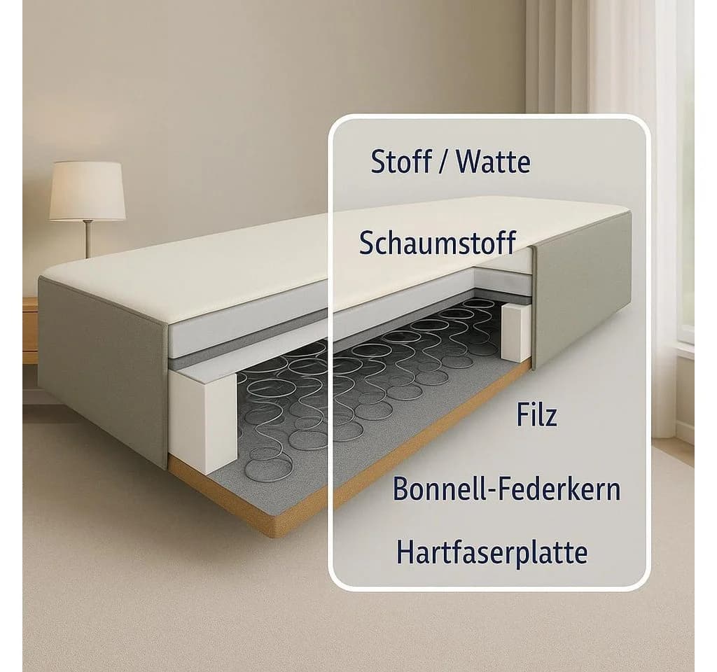 A&J MöbelLand Boxspringbett FUNI mit Bettkasten, Topper & Kopfteil Beige - Bild 5