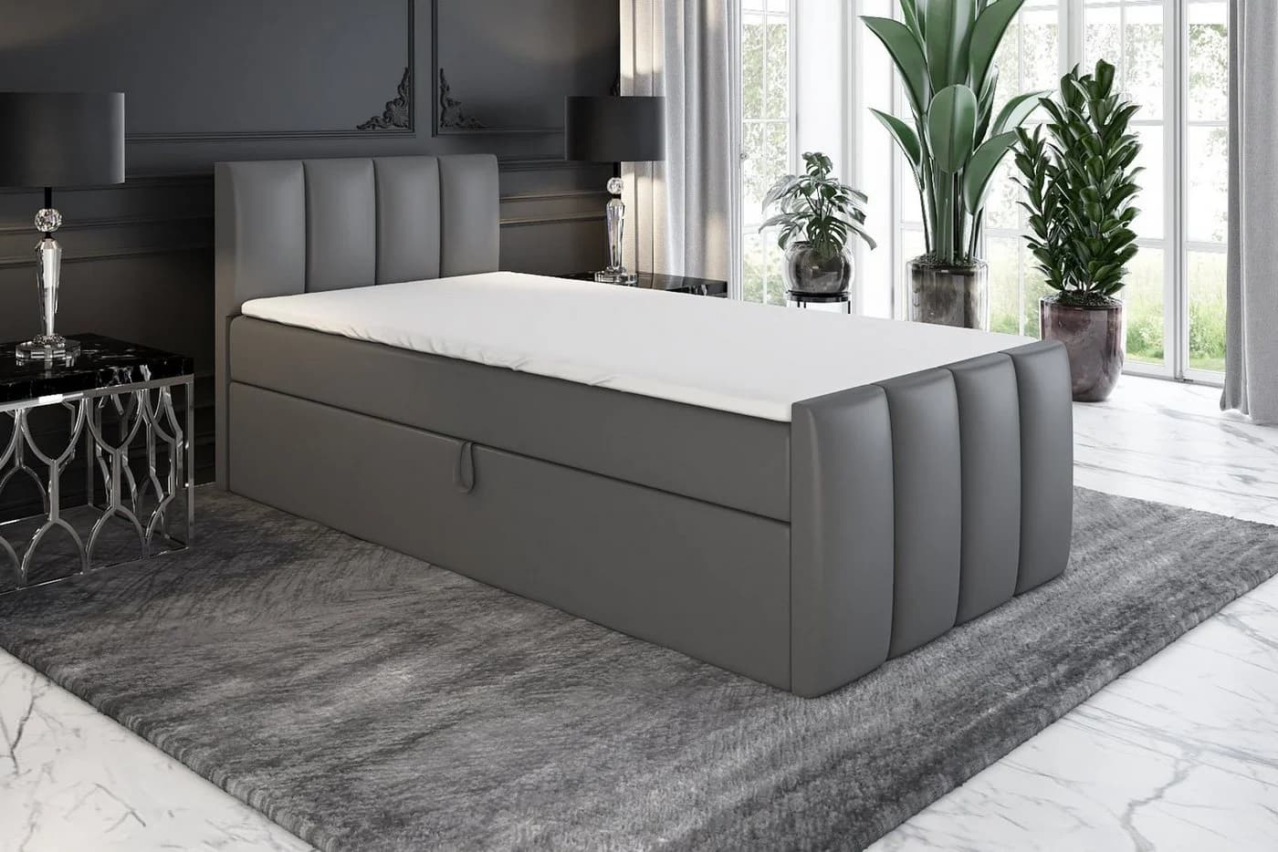 A&J MöbelLand GmbH Boxspringbett FUNI mit Bettkasten und Topper grau