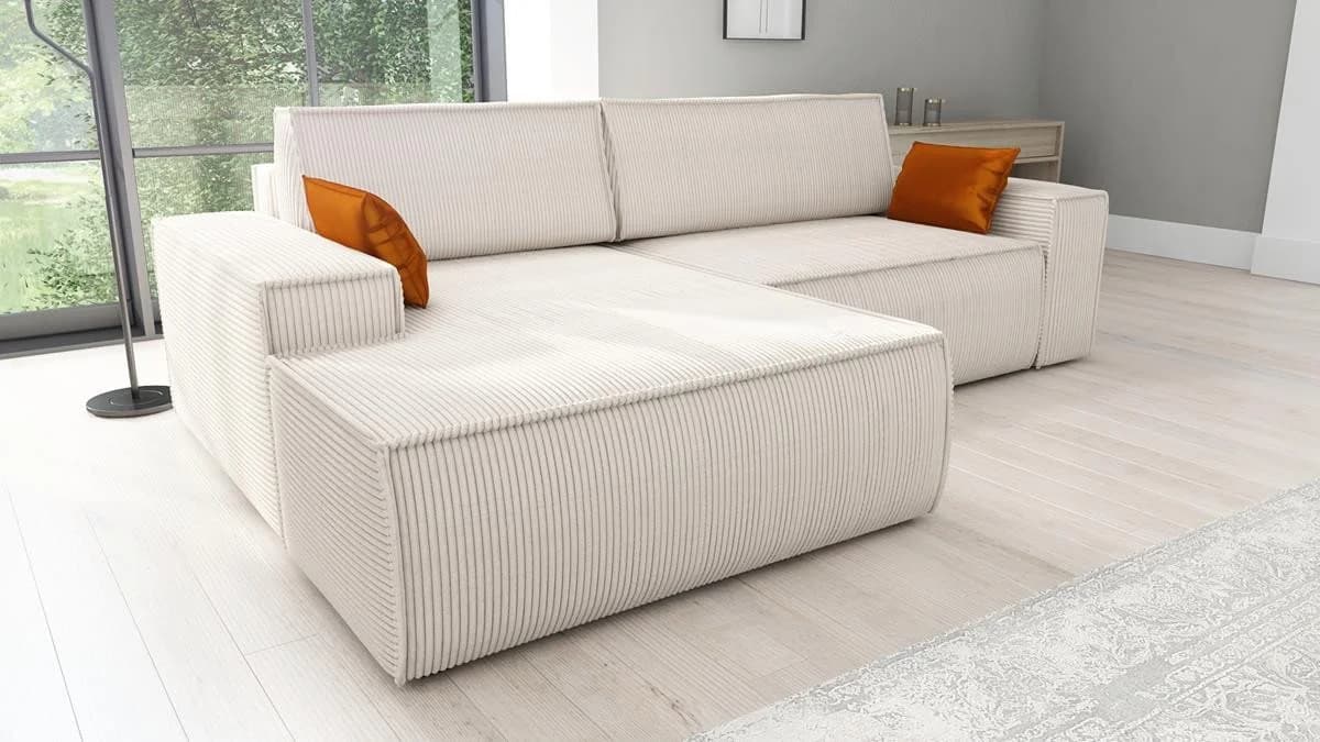 A&J MöbelLand Ecksofa TOR mit Bettkasten und Schlaffunktion Cream
