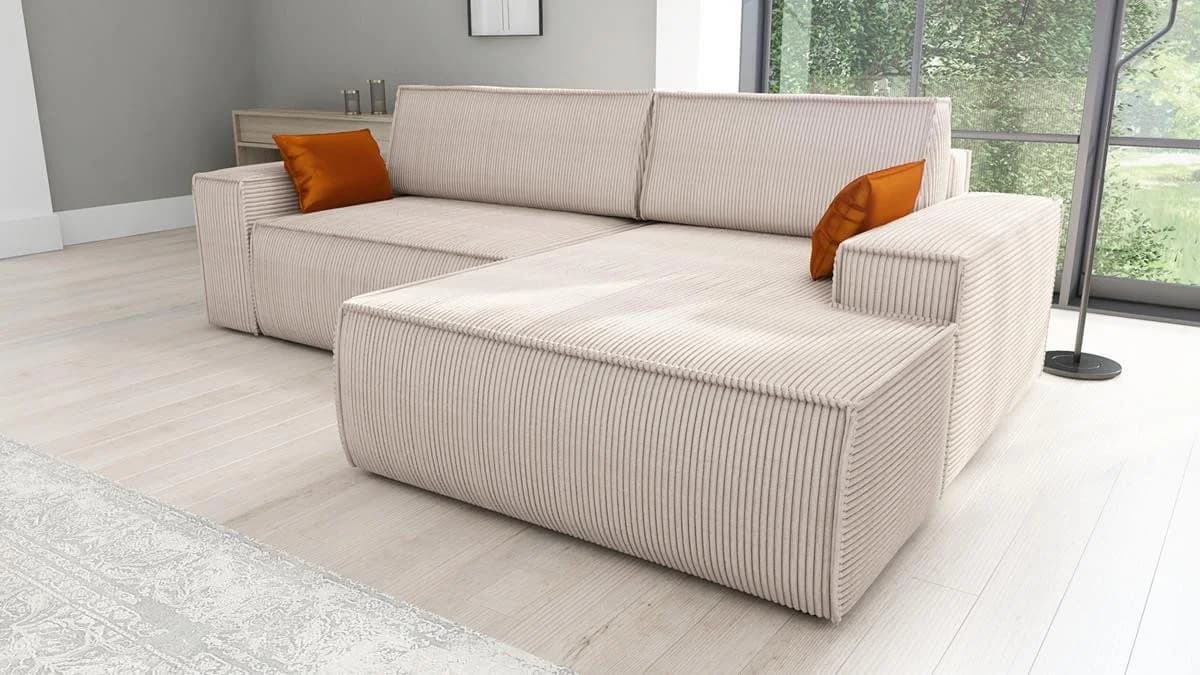 A&J MöbelLand Ecksofa TOR mit Bettkasten und Schlaffunktion Cord Beige