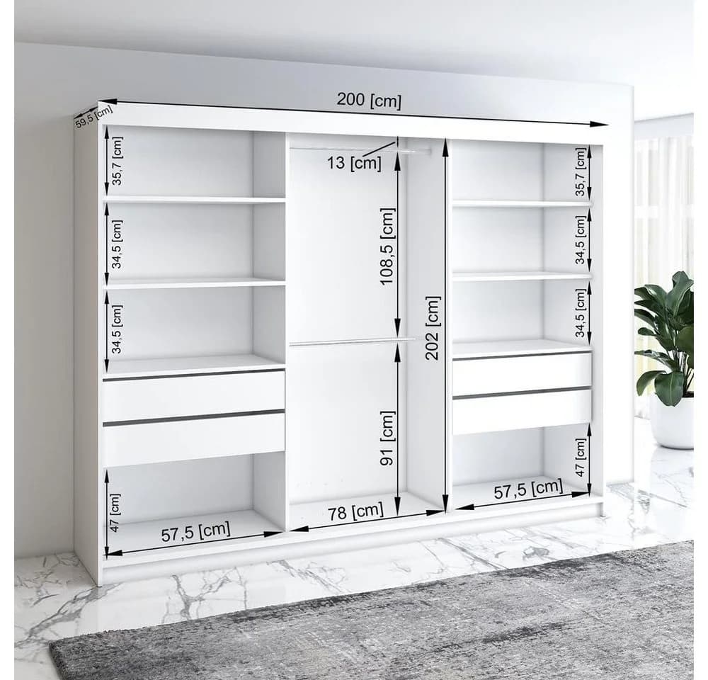 A&J MöbelLand Schiebetürenschrank VILUNO mit Spiegel & 4 Schubladen - Bild 4
