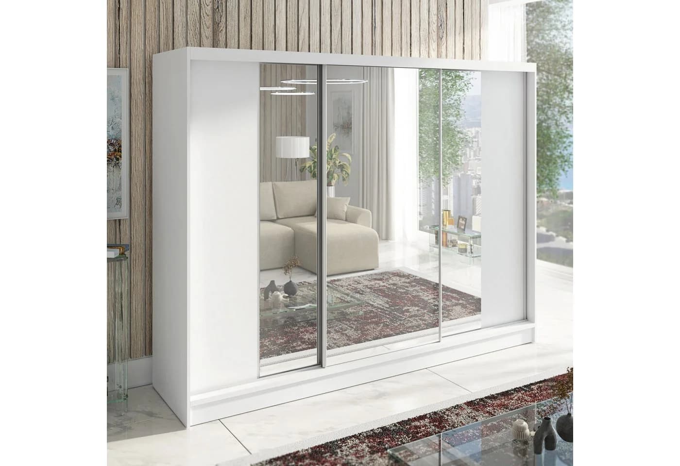 A&J MöbelLand Schiebetürenschrank VIDA 200 cm Weiß mit Spiegeln