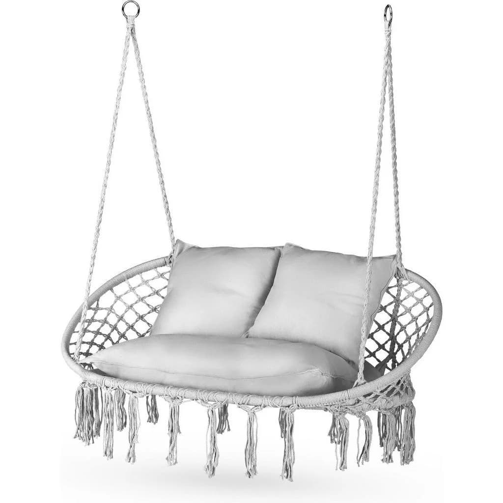 Outtec Hängesessel Boho Grau mit Kissen 2-Sitzer