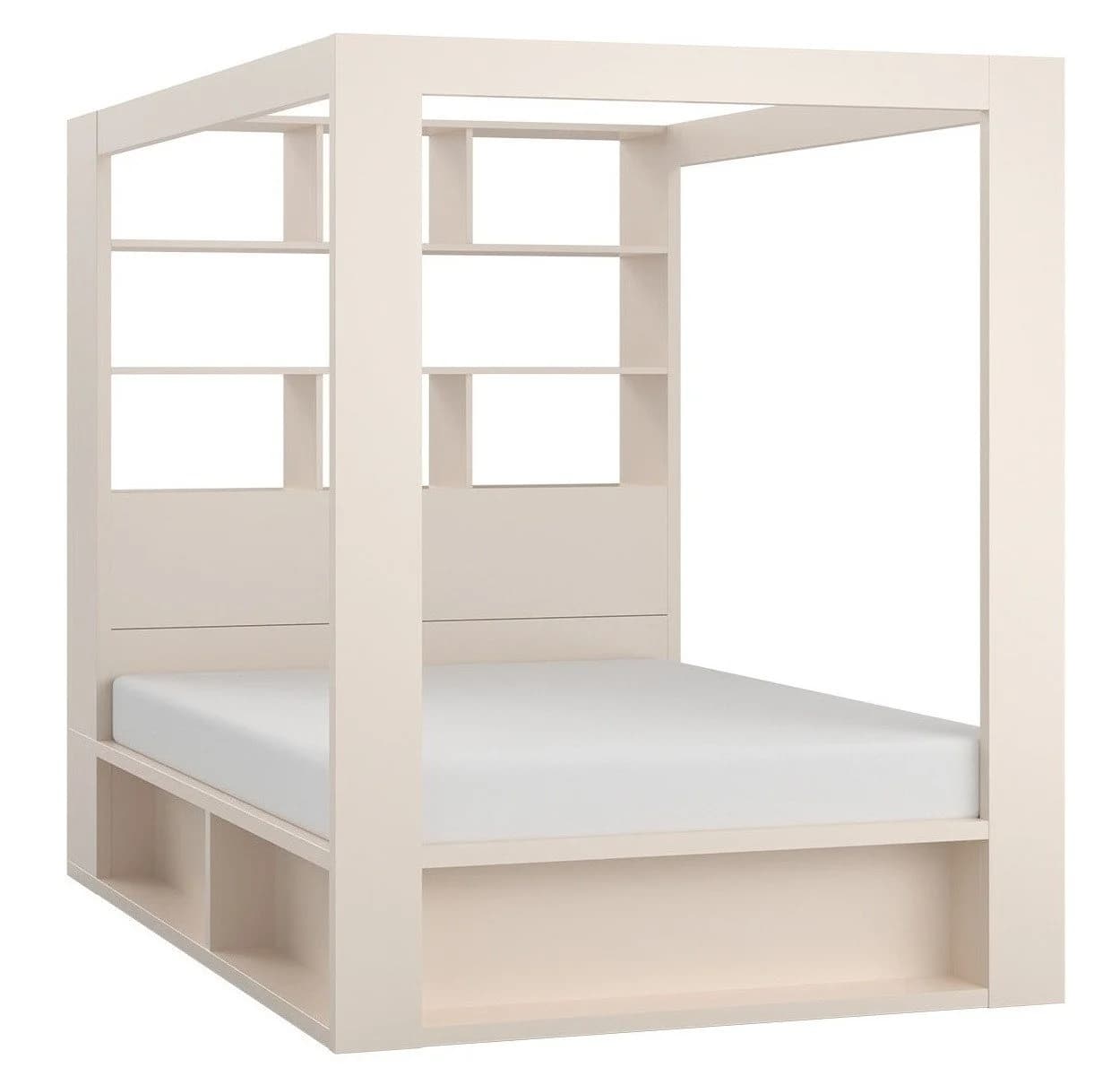 QMM TraumMöbel Himmelbett Calgary 160x200 sandbeige mit Bettkasten und Regal - Bild 2