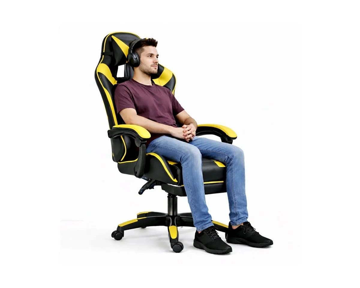 Wisam Gaming-Stuhl mit Fußstütze und Neigungsfunktion Schwarz/Gelb - Bild 3