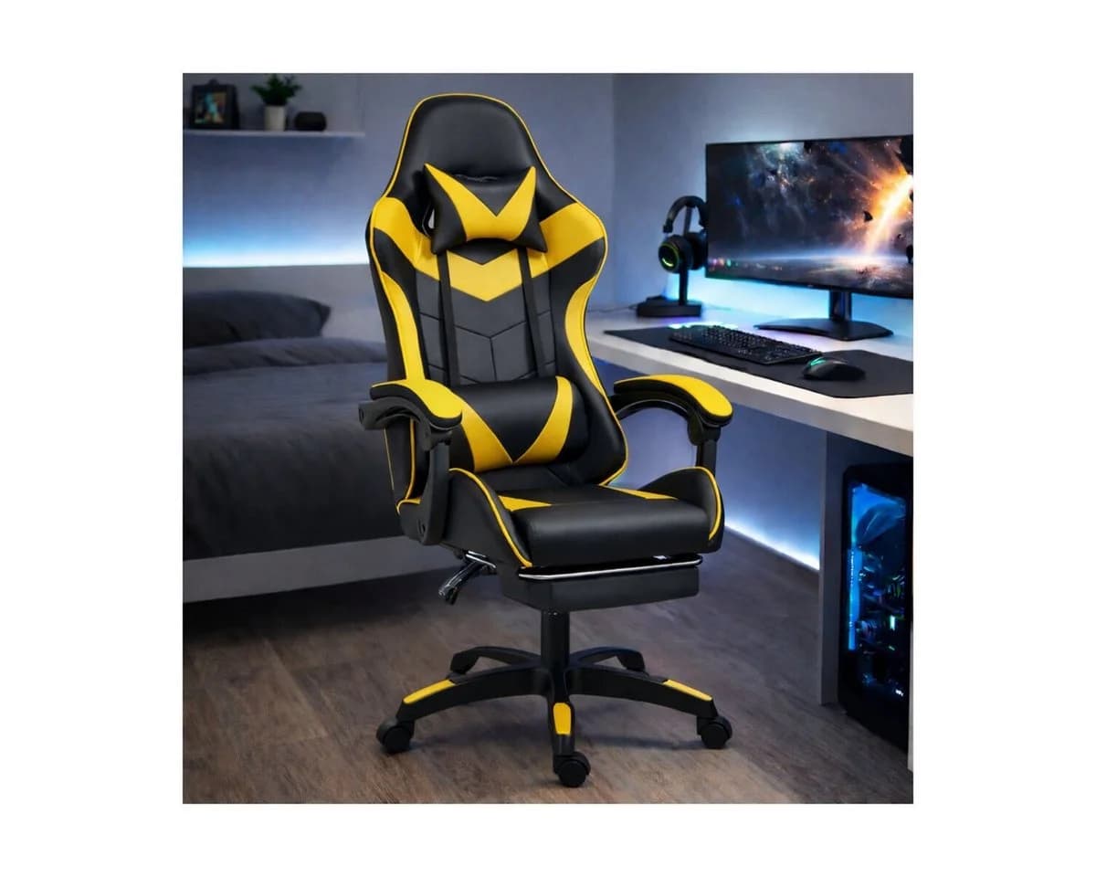 Wisam Gaming-Stuhl mit Fußstütze und Neigungsfunktion Schwarz/Gelb - Bild 4