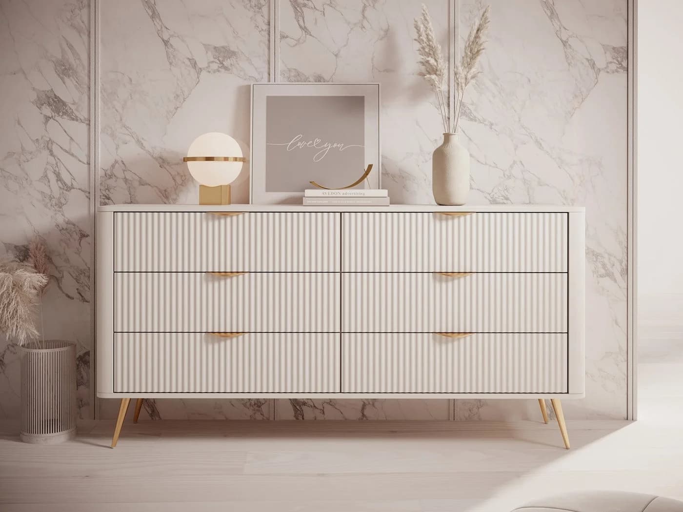 Compleo Schubkastenkommode 6 Schubladen Beige Glamour-Design