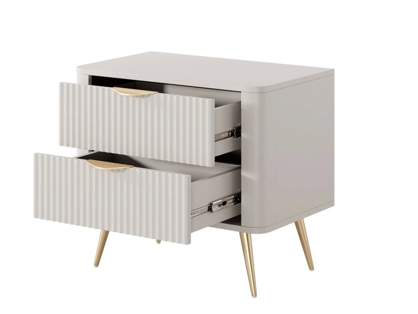 Compleo Nachttisch BELLO Lamellen Beige 2 Schubladen - Bild 4