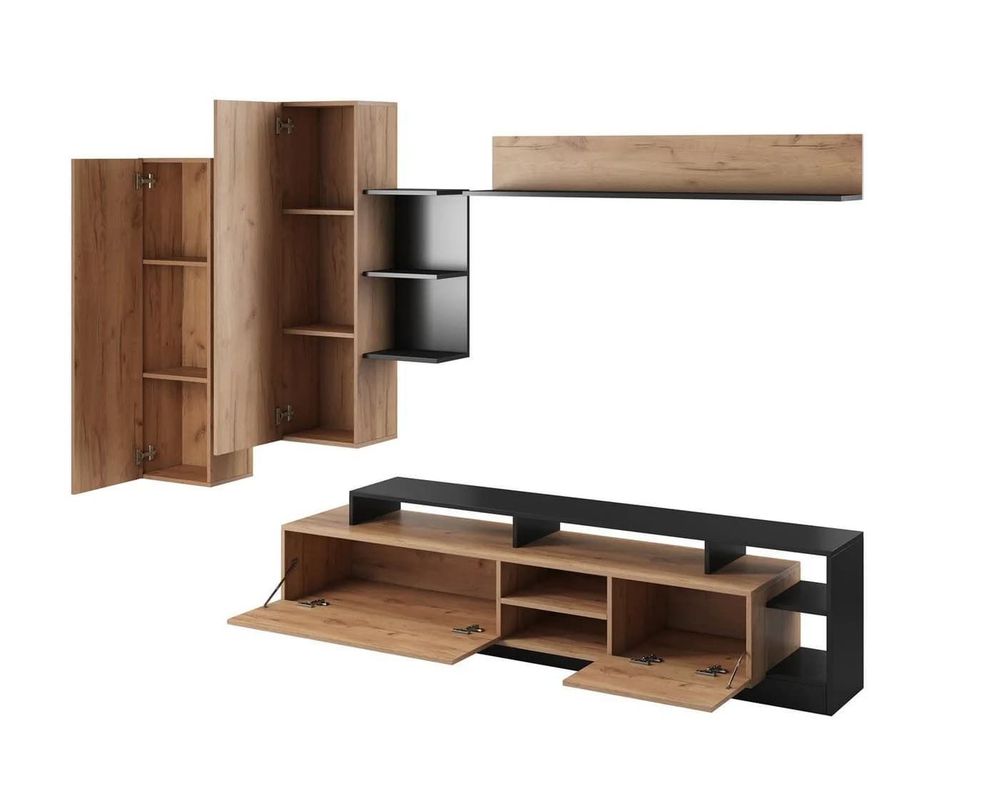 Compleo Wohnwand MONIAS TV-Lowboard 2x Schrank hängend Regal Beige - Bild 3