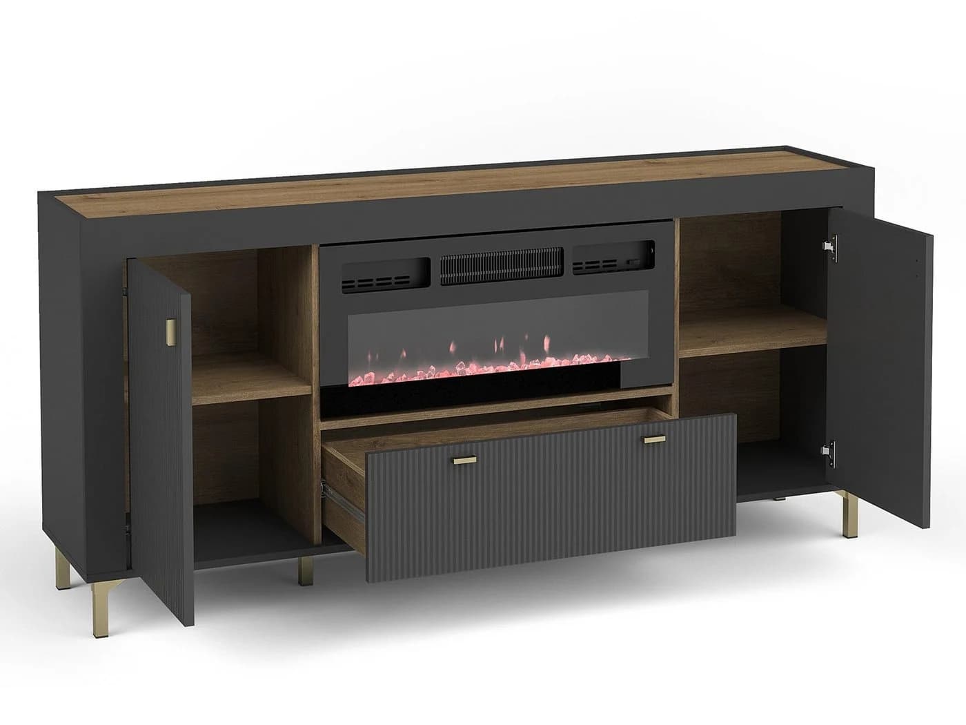 Compleo Kommode mit elektrischem Kamin und LED-Beleuchtung Modern - Bild 3
