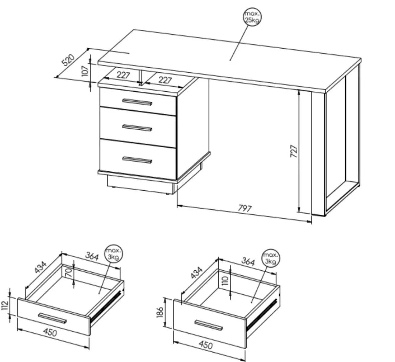 Compleo Schreibtisch mit 3 Schubladen Eiche Wotan/Schwarz - Bild 3