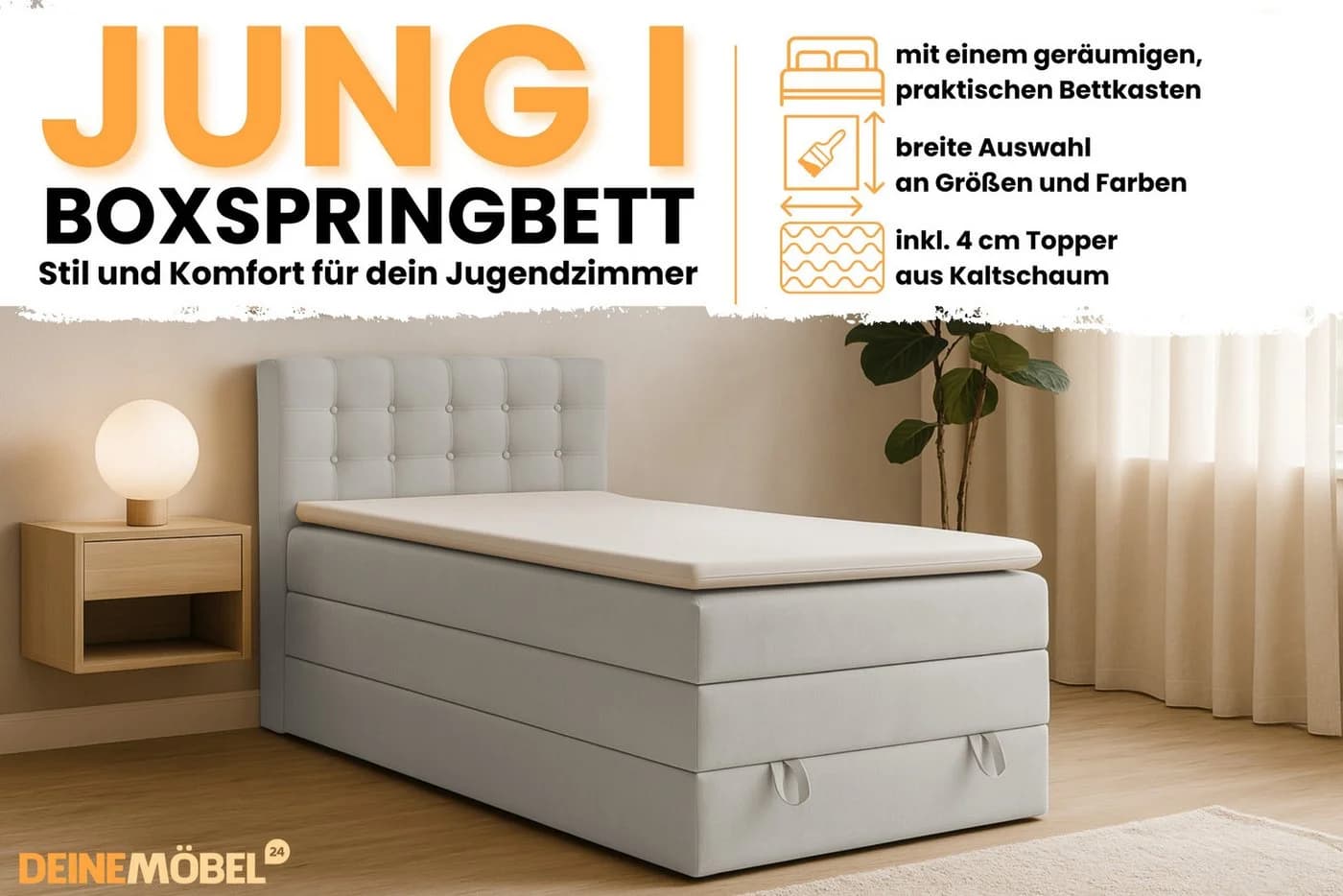 Deine Möbel 24 Boxspringbett JUNG 1 mit Bettkasten & Topper - Bild 3