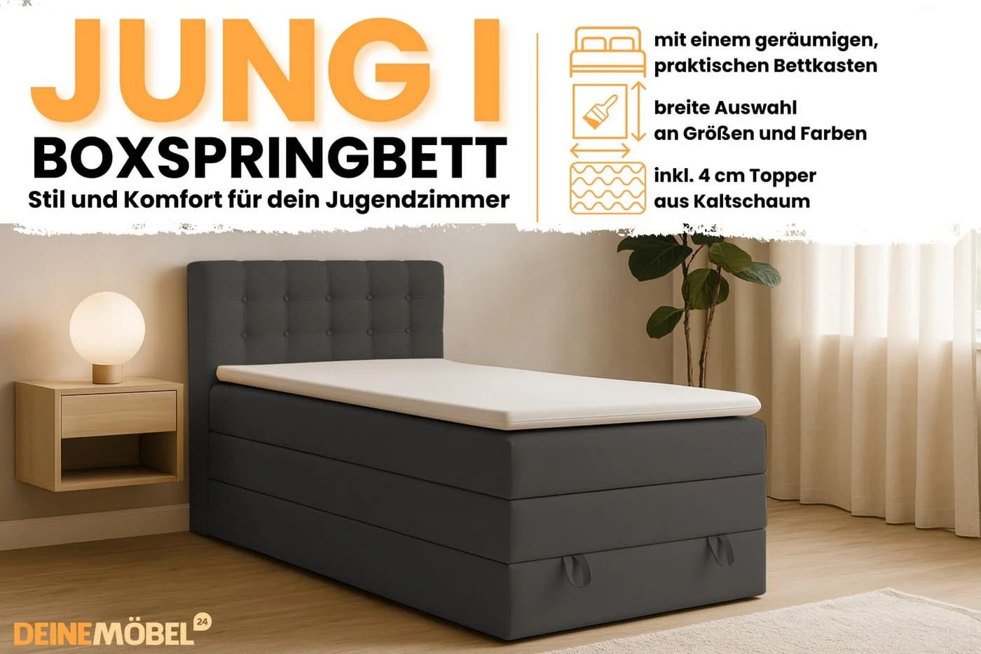 Deine Möbel 24 Boxspringbett JUNG 1 mit Bettkasten & Topper - Bild 3