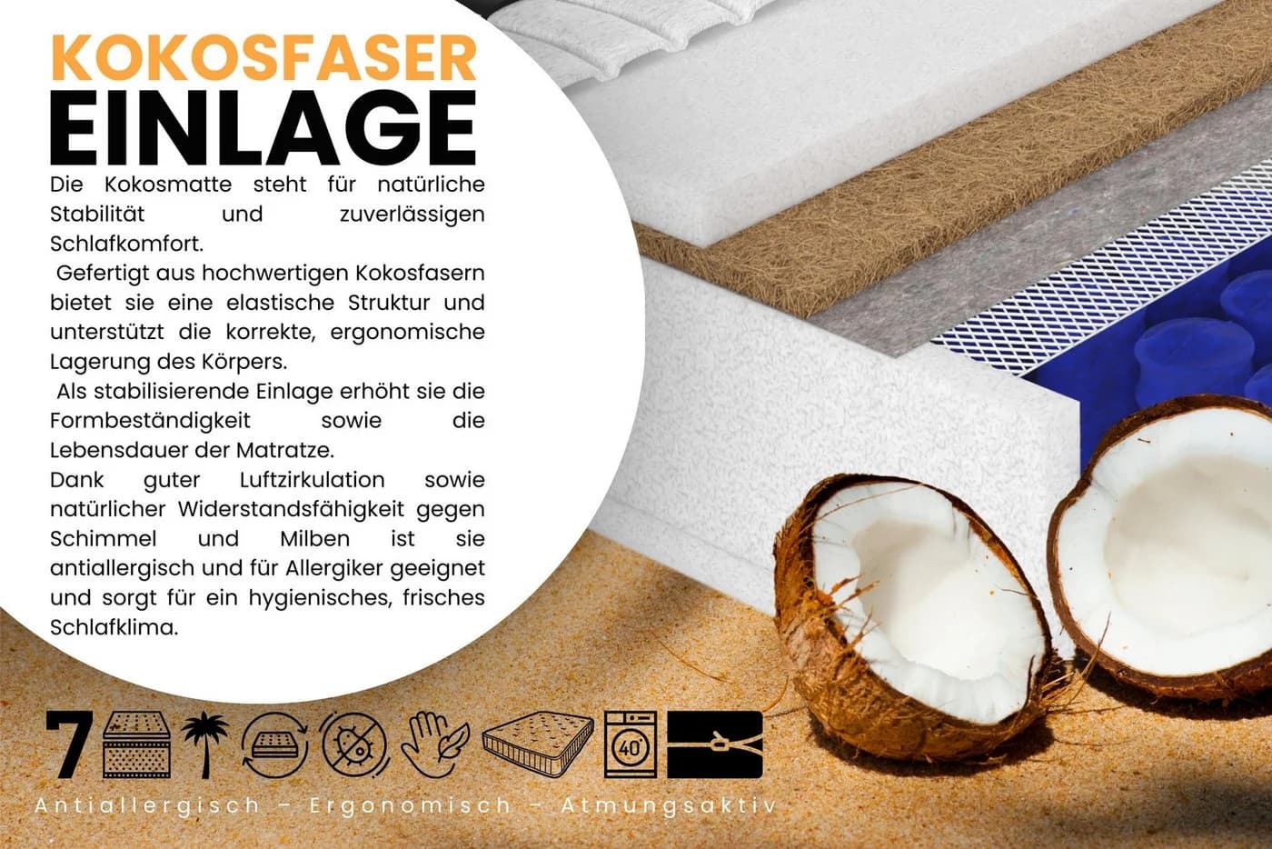 Deine Möbel 24 Taschenfederkernmatratze 7 Zonen H4 Schwarz/Weiß - Bild 5