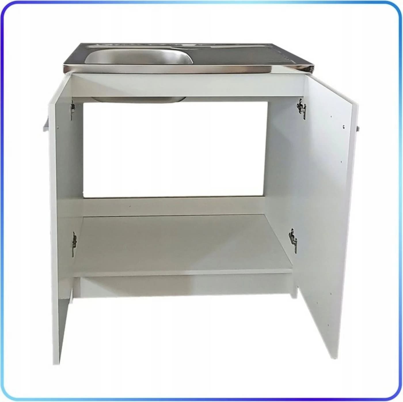 STAMAR Spülenschrank Küchenschrank 80cm Weiß Spüle 50x80 Abtropf Armatur Chrom Set