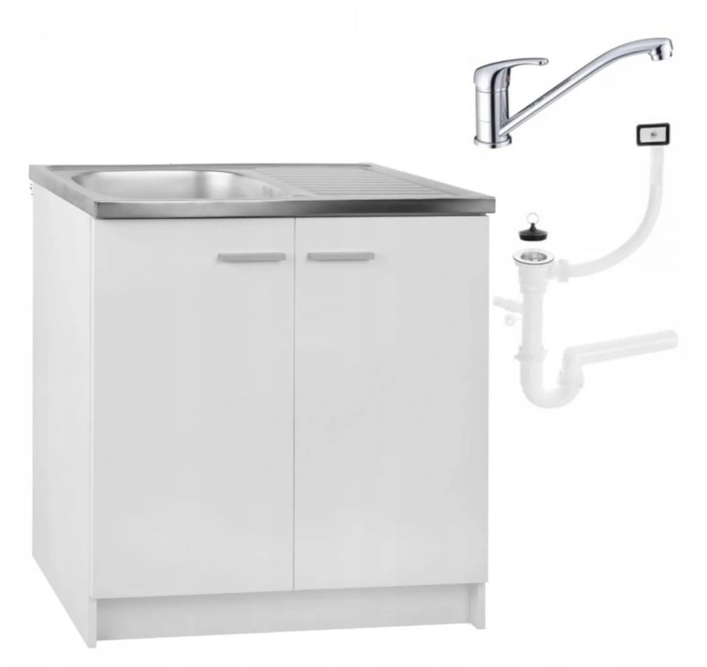 STAMAR Spülenschrank Küchenschrank 80cm Weiß Spüle 50x80 Abtropf Armatur Chrom Set - Bild 2