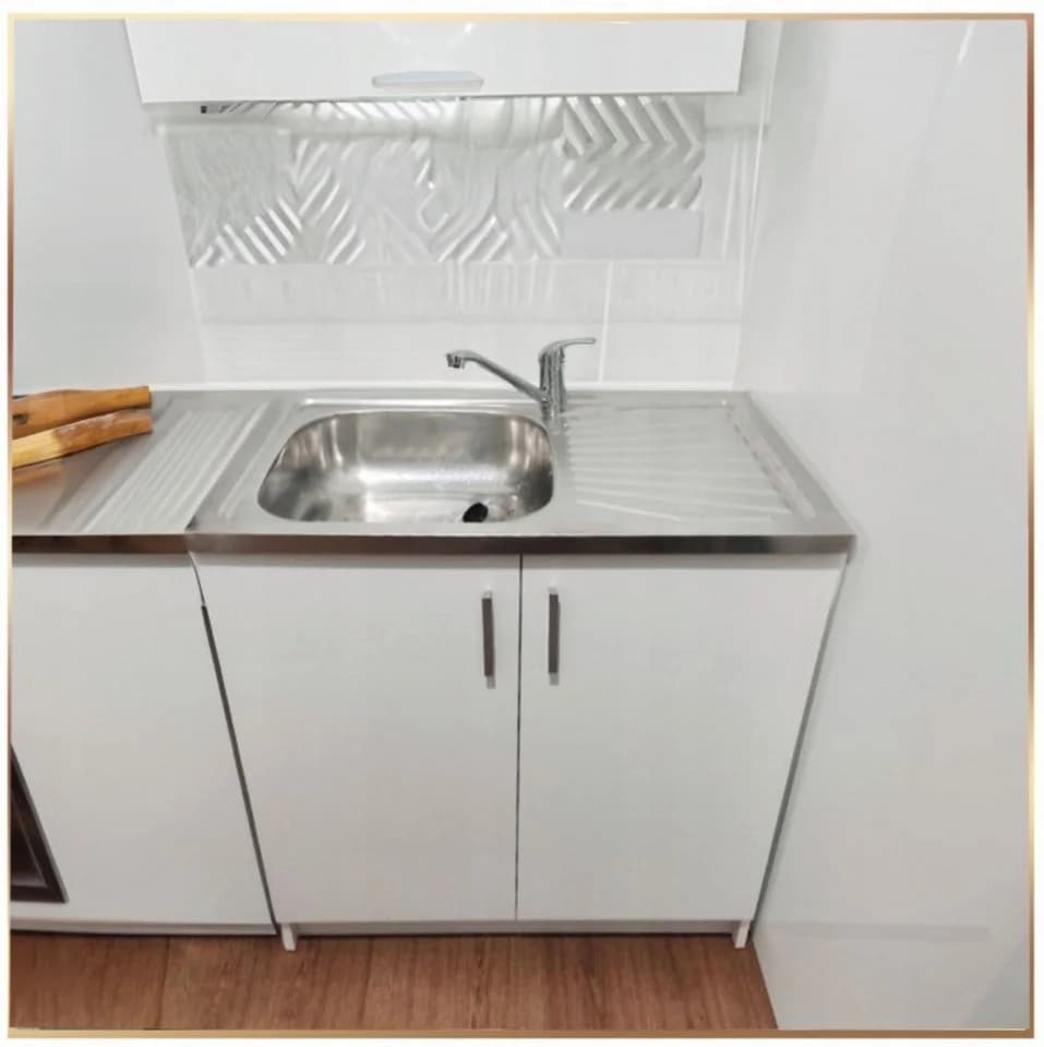STAMAR Spülenschrank Küchenschrank 80cm Weiß Spüle 50x80 Abtropf Armatur Chrom Set - Bild 3