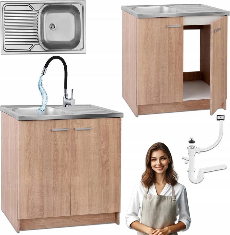STAMAR Spülenschrank Küchenschrank 80cm Sonoma Eiche - Bild 2