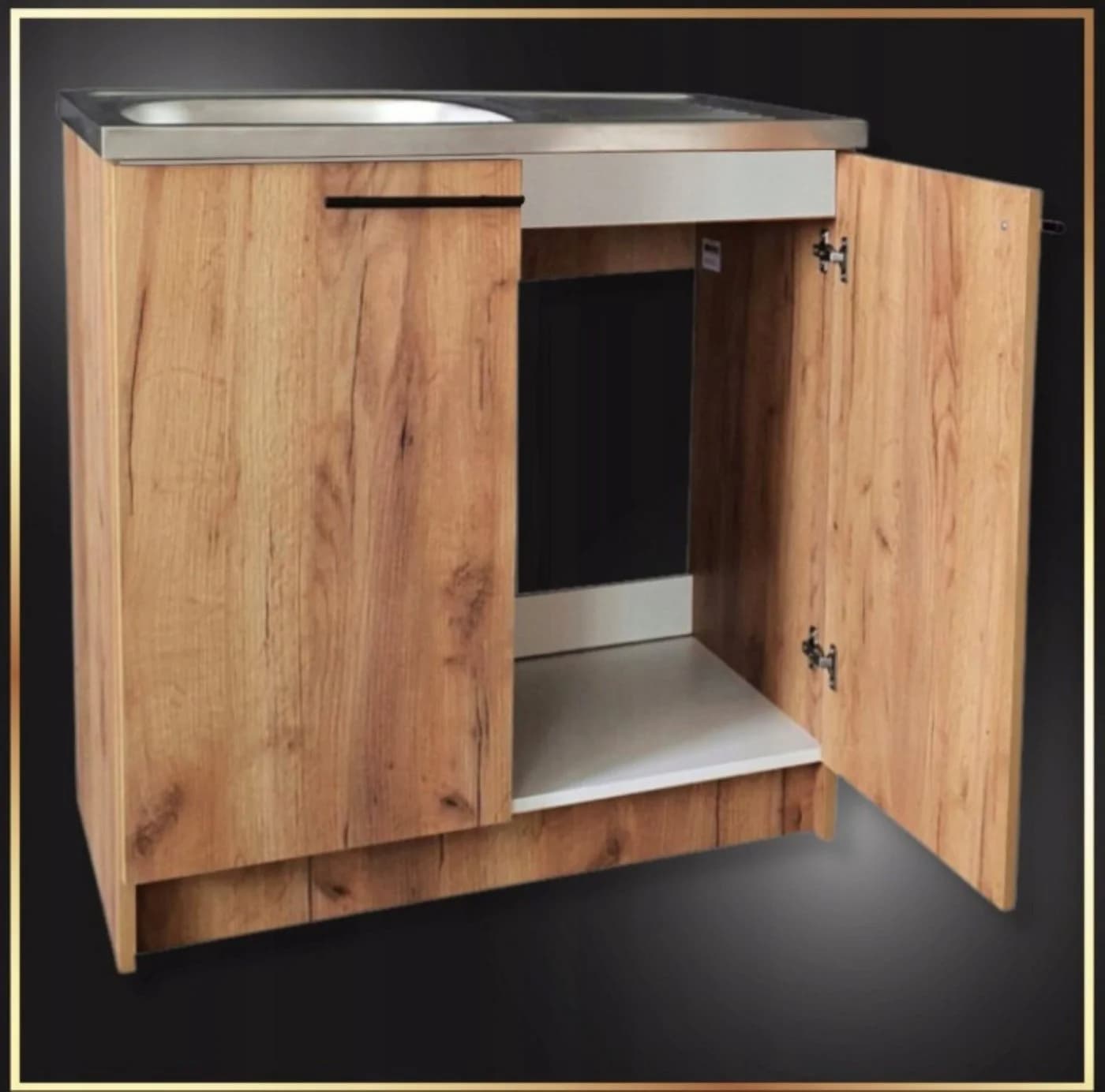 STAMAR Küchenschrank 80cm Goldene Eiche mit Edelstahl-Spüle und Wandarmatur