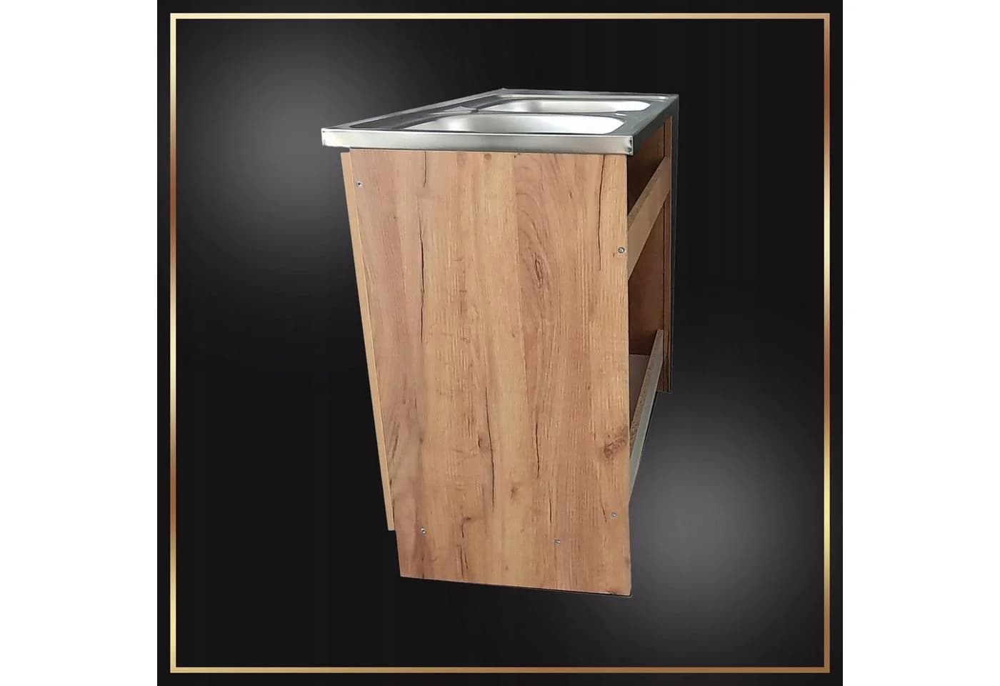 STAMAR Spülenschrank 80cm Goldene Eiche Edelstahl-Doppelspüle - Bild 4
