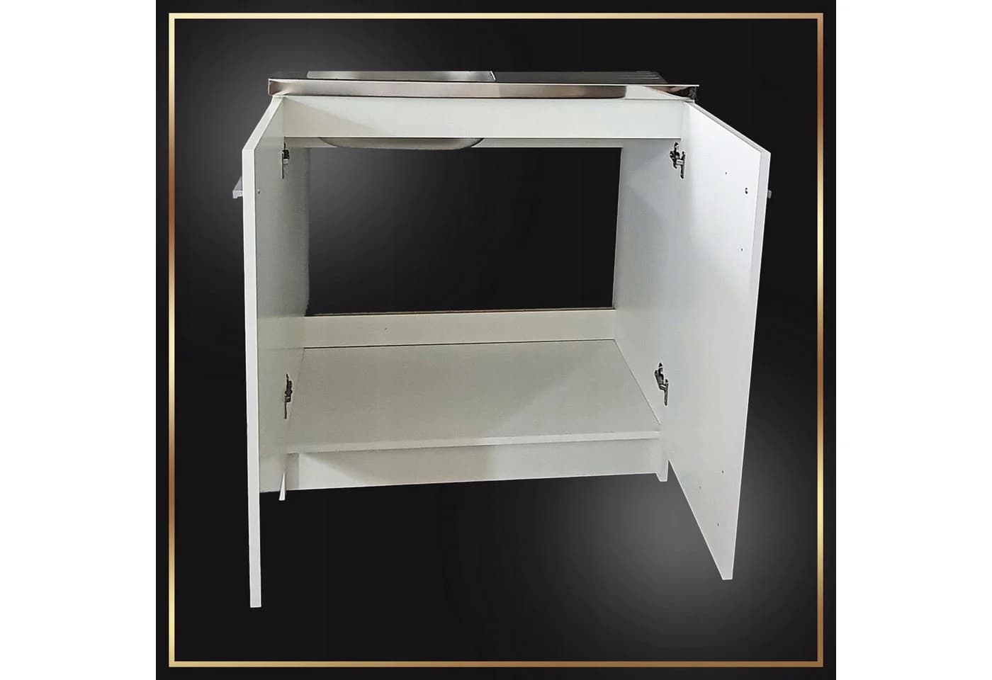 STAMAR Spülenschrank Küchenschrank 80cm Weiß Komplett Set Spüle 2 Kammer Armatur Schwarz - Bild 3