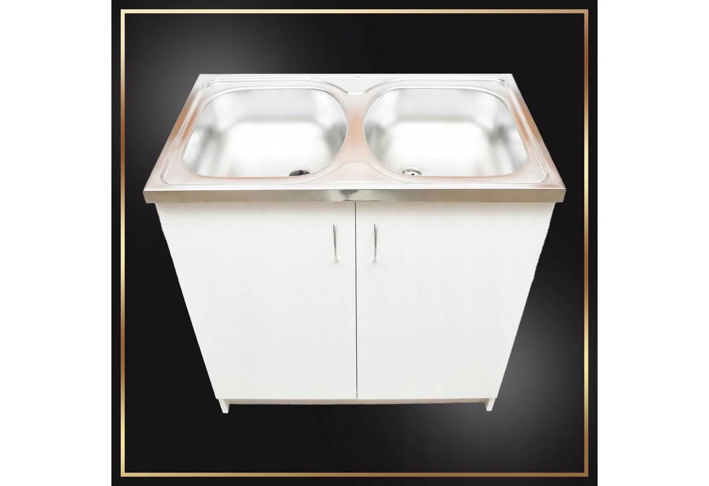 STAMAR Spülenschrank Küchenschrank 80cm Weiß Komplett Set Spüle 2 Kammer Armatur Schwarz - Bild 4