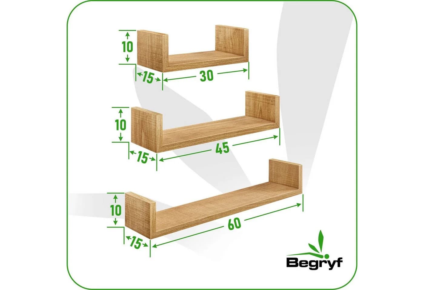 BEGRYF Wandregal 3er-Set Honigbraun Holzwerkstoff Metall - Bild 3