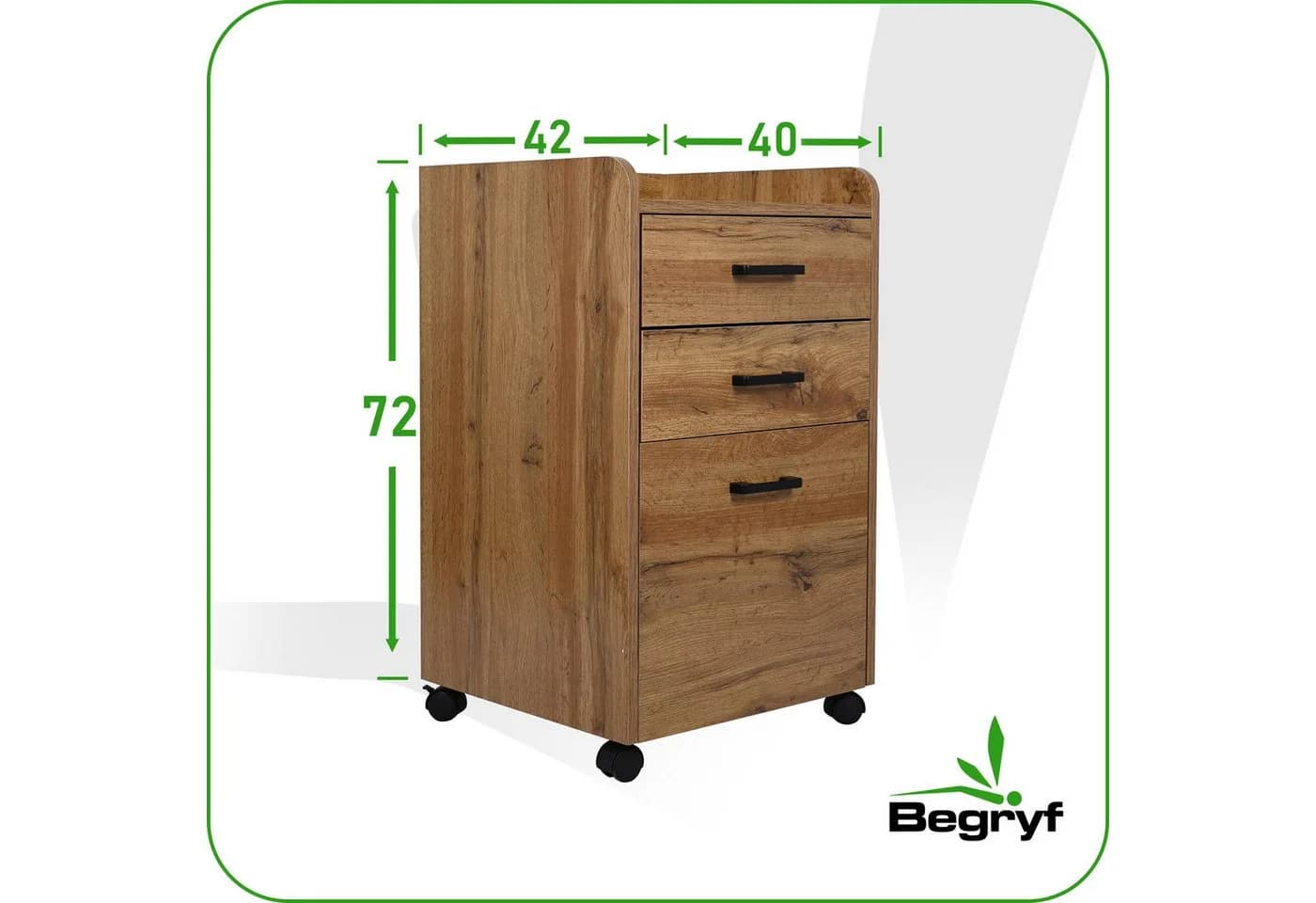 BEGRYF Rollcontainer Erlefarben mit 3 Schubladen und Rollen - Bild 3
