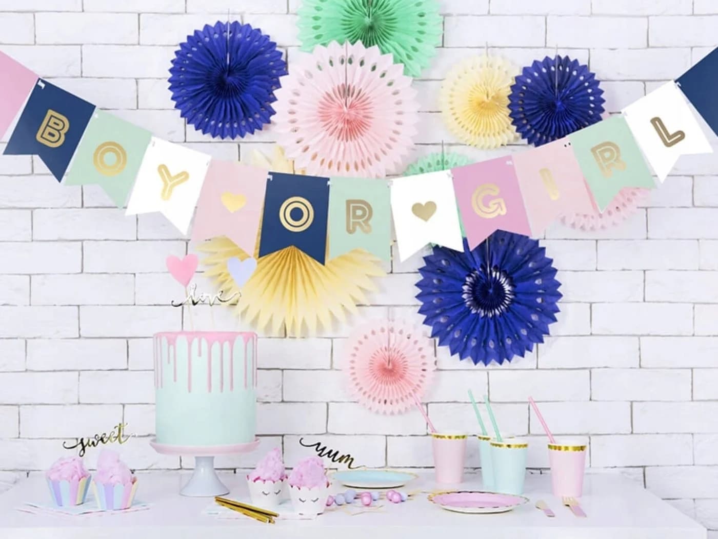 Partydeco Girlande "Boy or Girl" Baby Shower Banner Mehrfarbig