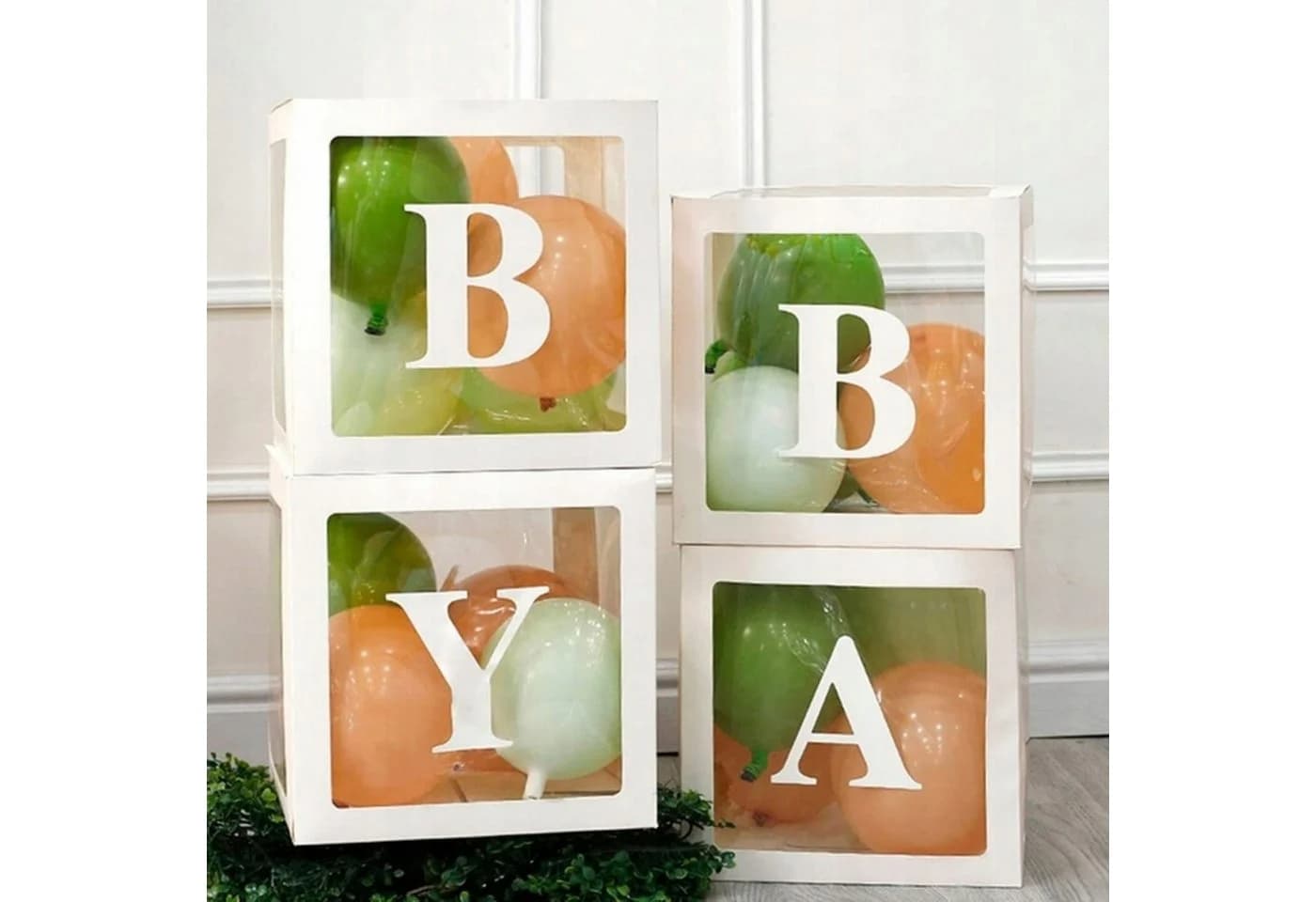 PartyPal Baby-Boxen 4x (30x30 cm) für Ballons – Baby Shower & Geburtstag