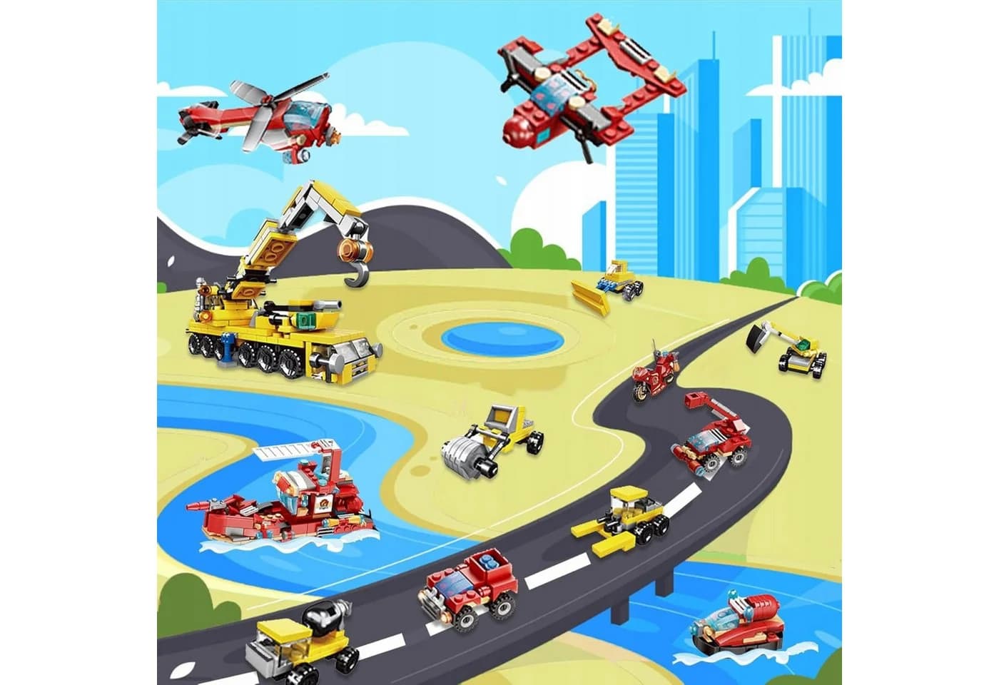 Festivalartikel Adventskalender Baustelle Feuerwehr Fahrzeuge & Figuren 1-tlg