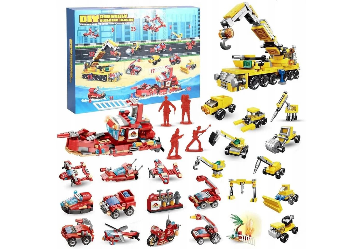 Festivalartikel Adventskalender Baustelle Feuerwehr Fahrzeuge & Figuren 1-tlg - Bild 2